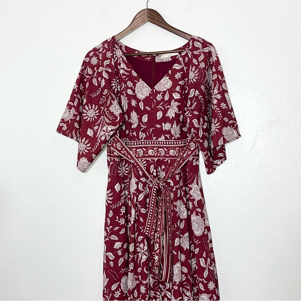 eShakti Wayward Fancies Burgundy Crepe Dress V-Neck Boho Dolman Sleeve Sz 8 - Picture 5 of 11